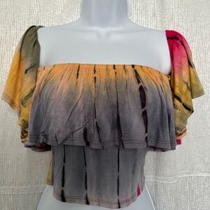 UK 2 L A, tie dye, mid drift off the shoulder top, size S